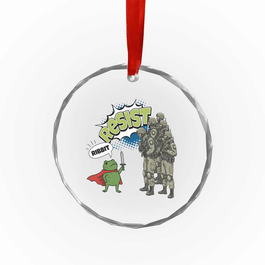 Funny Frog Protest Comic Graphic Crystal Glass Ornament Ribbit Resist Stand Against - Wonder Print Shop