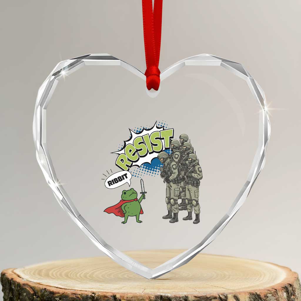 Funny Frog Protest Comic Graphic Heart Crystal Glass Ornament Ribbit Resist Stand Against - Wonder Print Shop
