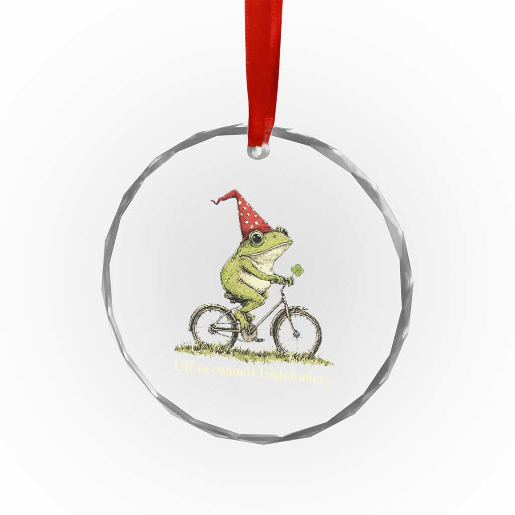 Funny Frog St Patricks Day Crystal Glass Ornament Off To Commit Irish Foolery Four Leaf Clover