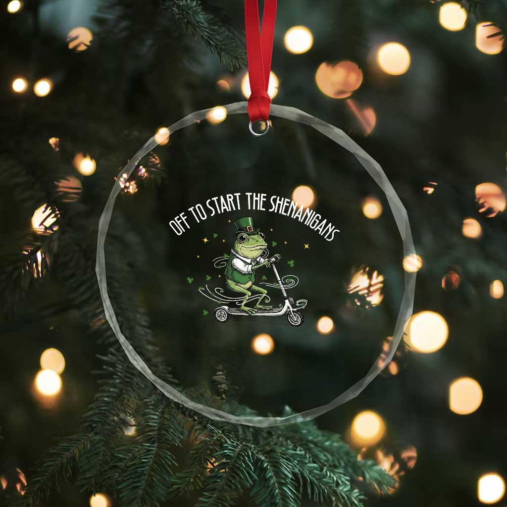 Funny Frog St Patricks Day Meme Crystal Glass Ornament Off To Start The Shenanigans