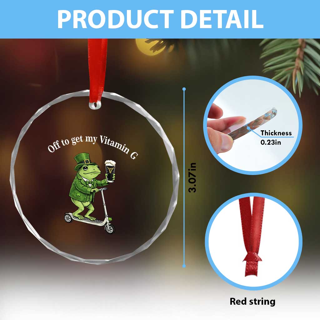 Funny Frog St Patricks Day Meme Crystal Glass Ornament Vitamin G Irish Beer