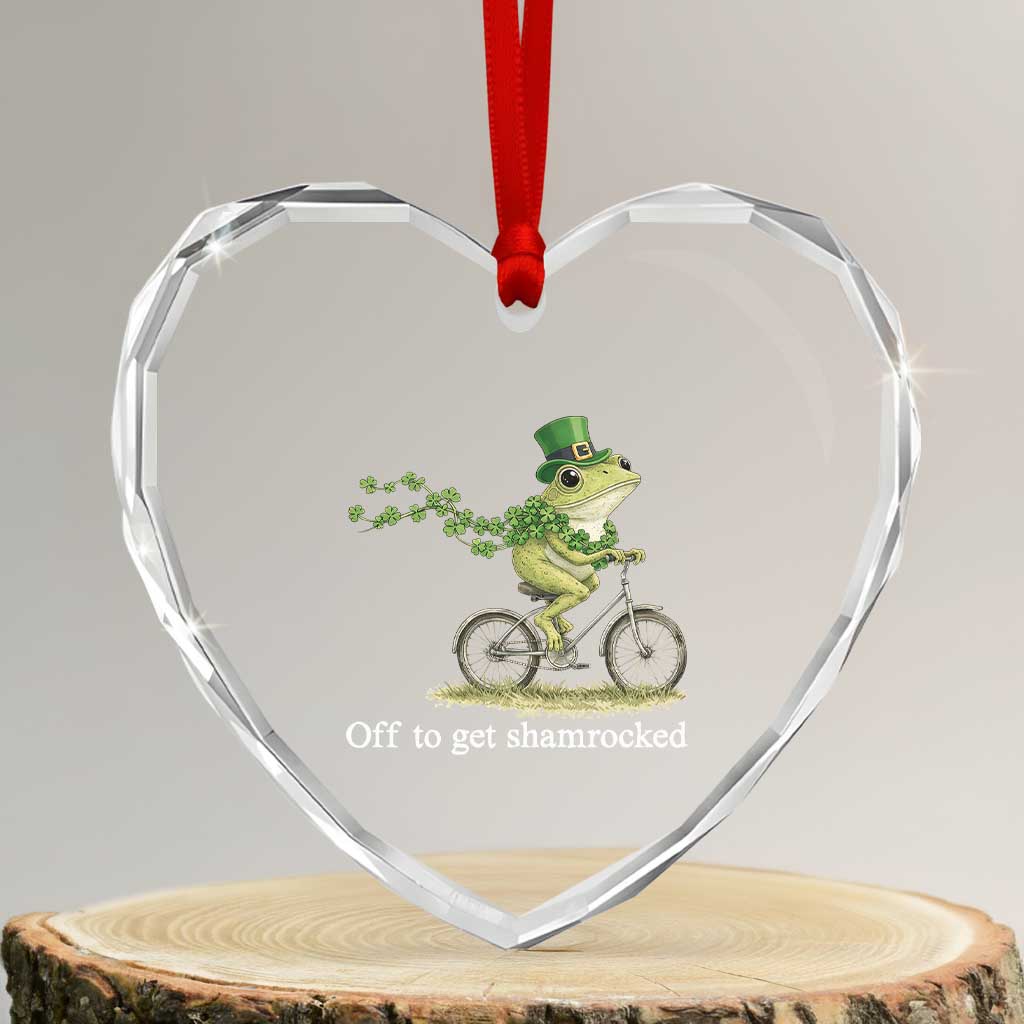 Funny Frog St Patricks Day Meme Heart Crystal Glass Ornament Off To Get Shamrocked