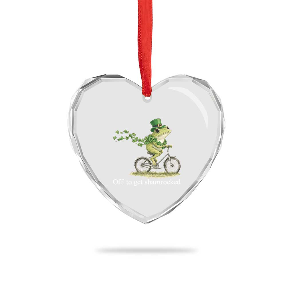 Funny Frog St Patricks Day Meme Heart Crystal Glass Ornament Off To Get Shamrocked