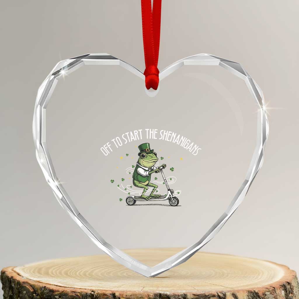 Funny Frog St Patricks Day Meme Heart Crystal Glass Ornament Off To Start The Shenanigans