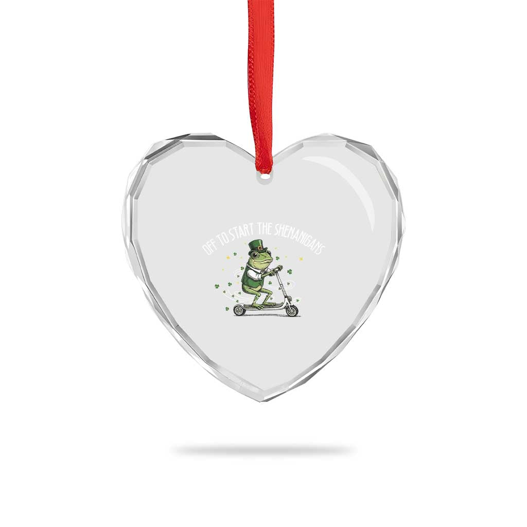 Funny Frog St Patricks Day Meme Heart Crystal Glass Ornament Off To Start The Shenanigans