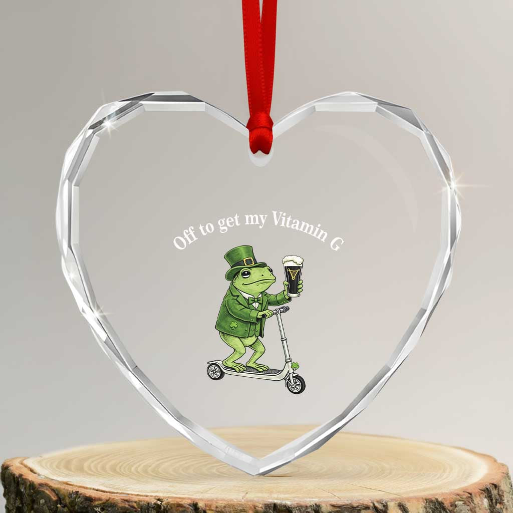 Funny Frog St Patricks Day Meme Heart Crystal Glass Ornament Vitamin G Irish Beer