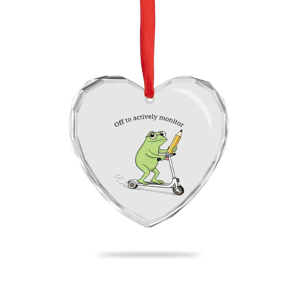 Funny Frog Teacher Testing Test Day Heart Crystal Glass Ornament Off To Actively Monitor