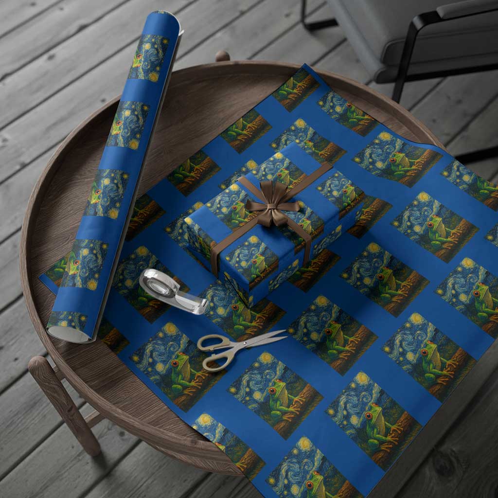 Funny Frog Wrapping Paper Roll Van Gogh Style Starry Night - Wonder Print Shop