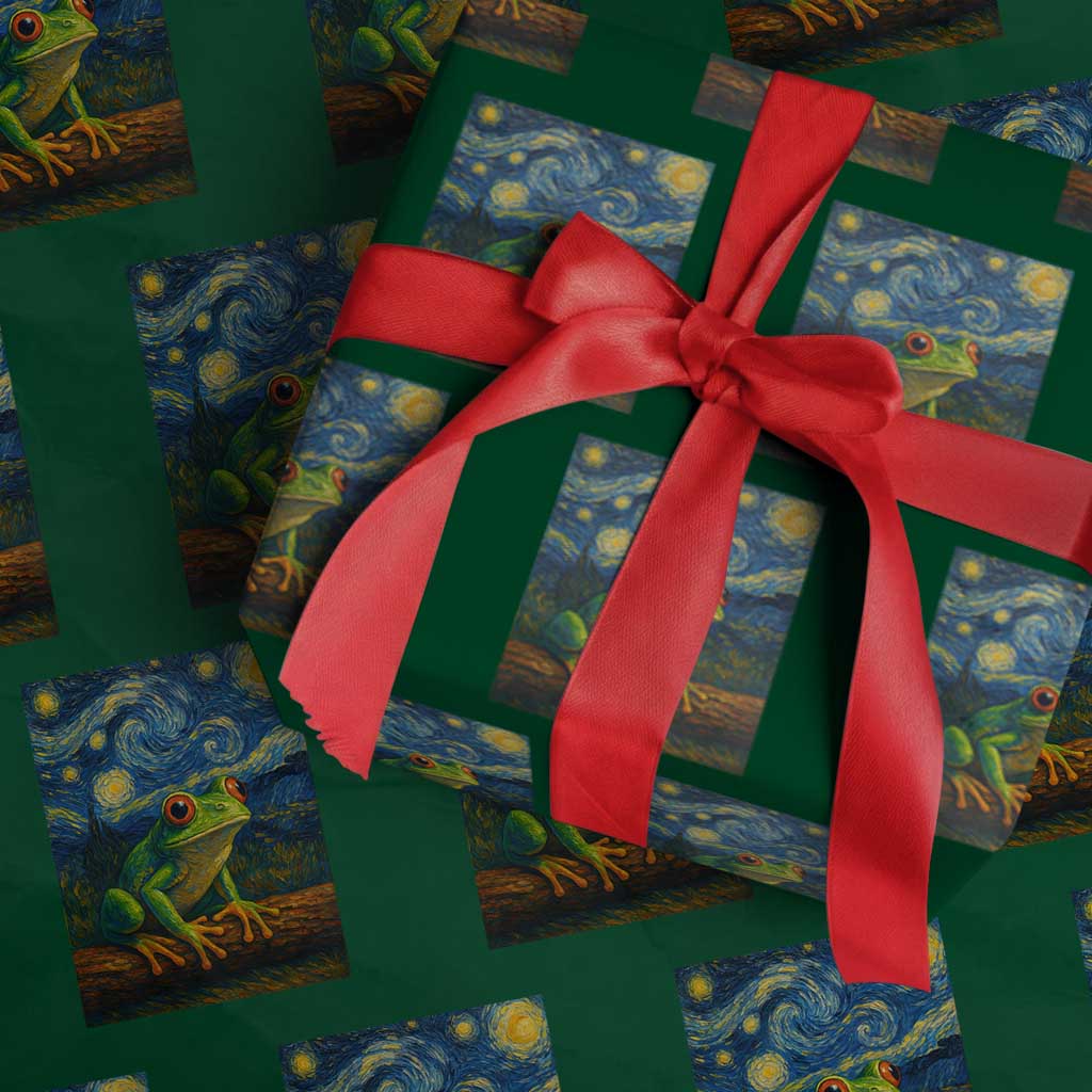 Funny Frog Wrapping Paper Roll Van Gogh Style Starry Night - Wonder Print Shop
