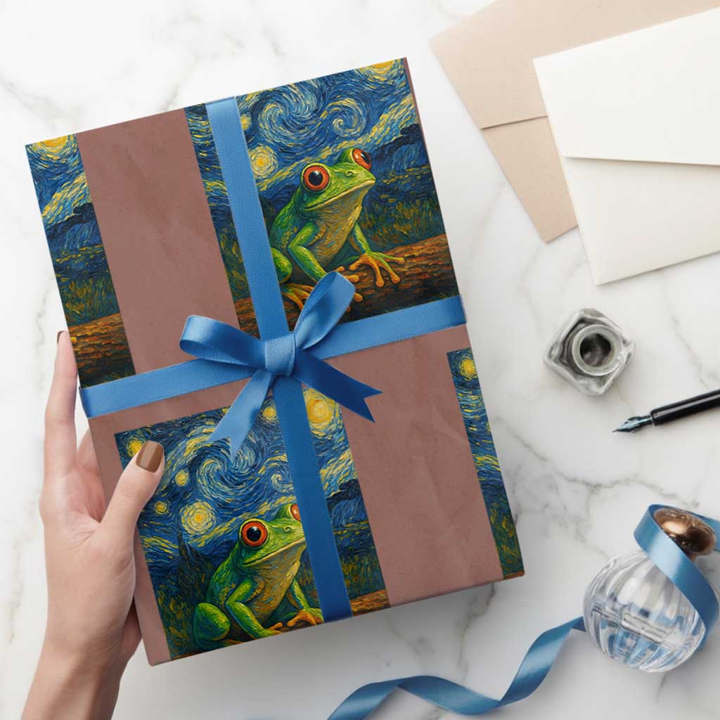 Funny Frog Wrapping Paper Roll Van Gogh Style Starry Night - Wonder Print Shop