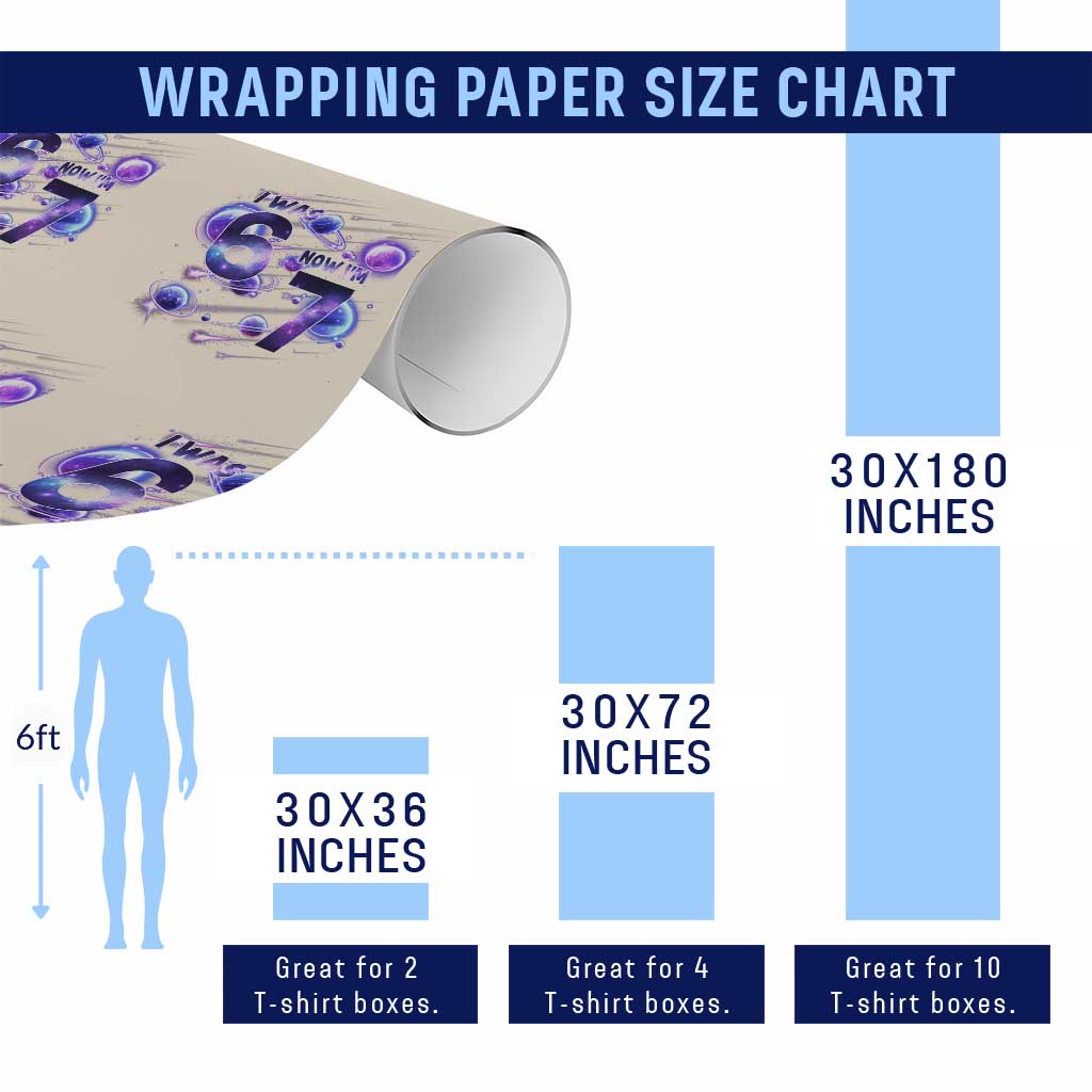 Funny Galaxy Space Birthday Wrapping Paper Roll I Was Six Now I Am Seven - Wonder Print Shop
