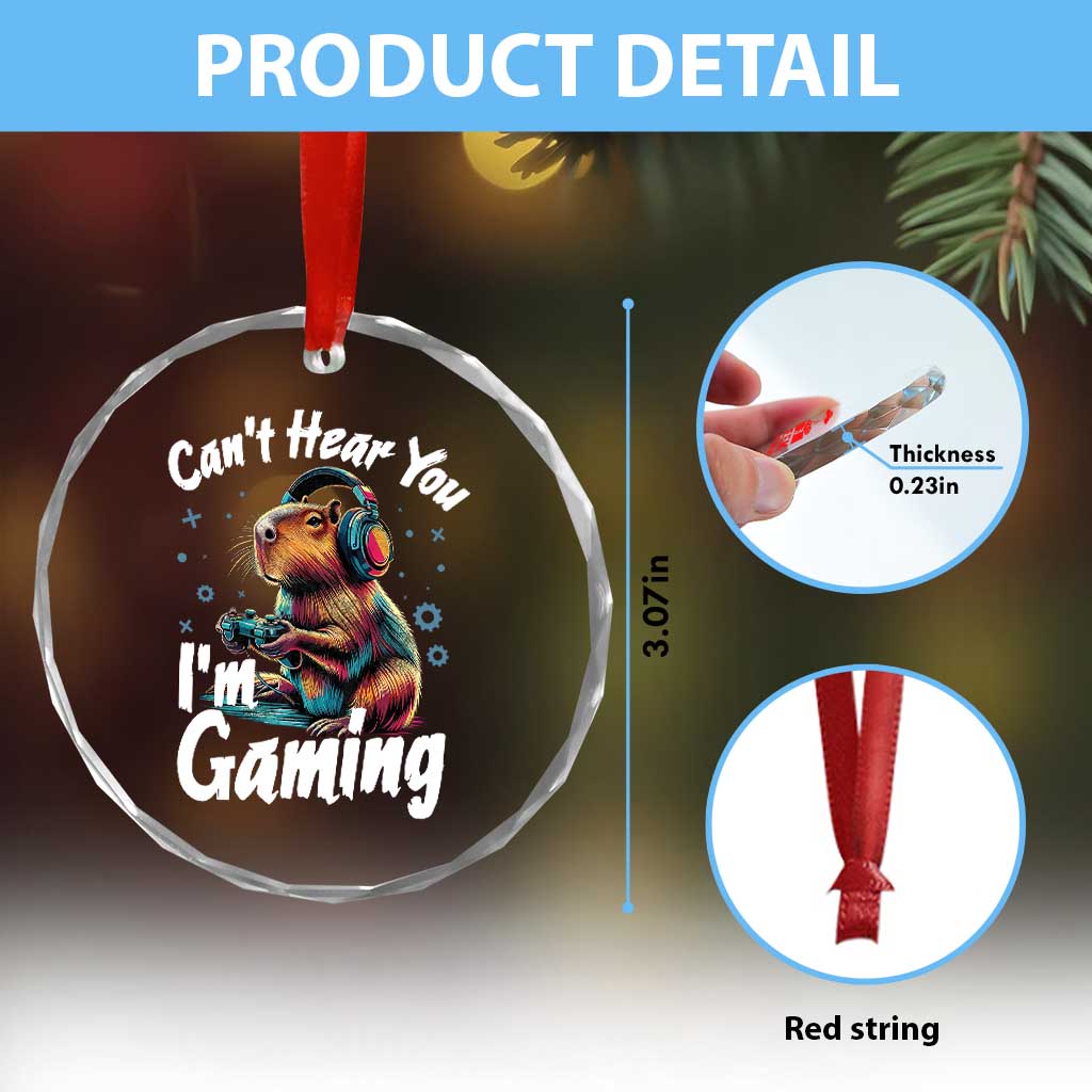 Funny Gamer Capybara Crystal Glass Ornament Can Not Hear You I Am Gaming - Wonder Print Shop