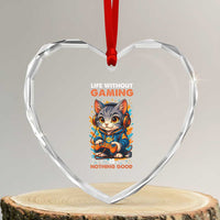 Funny Gamer Cat Heart Crystal Glass Ornament Life Without Gaming Is Nothing Good - Wonder Print Shop