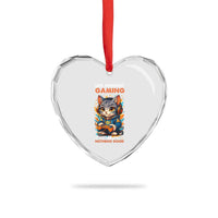 Funny Gamer Cat Heart Crystal Glass Ornament Life Without Gaming Is Nothing Good - Wonder Print Shop