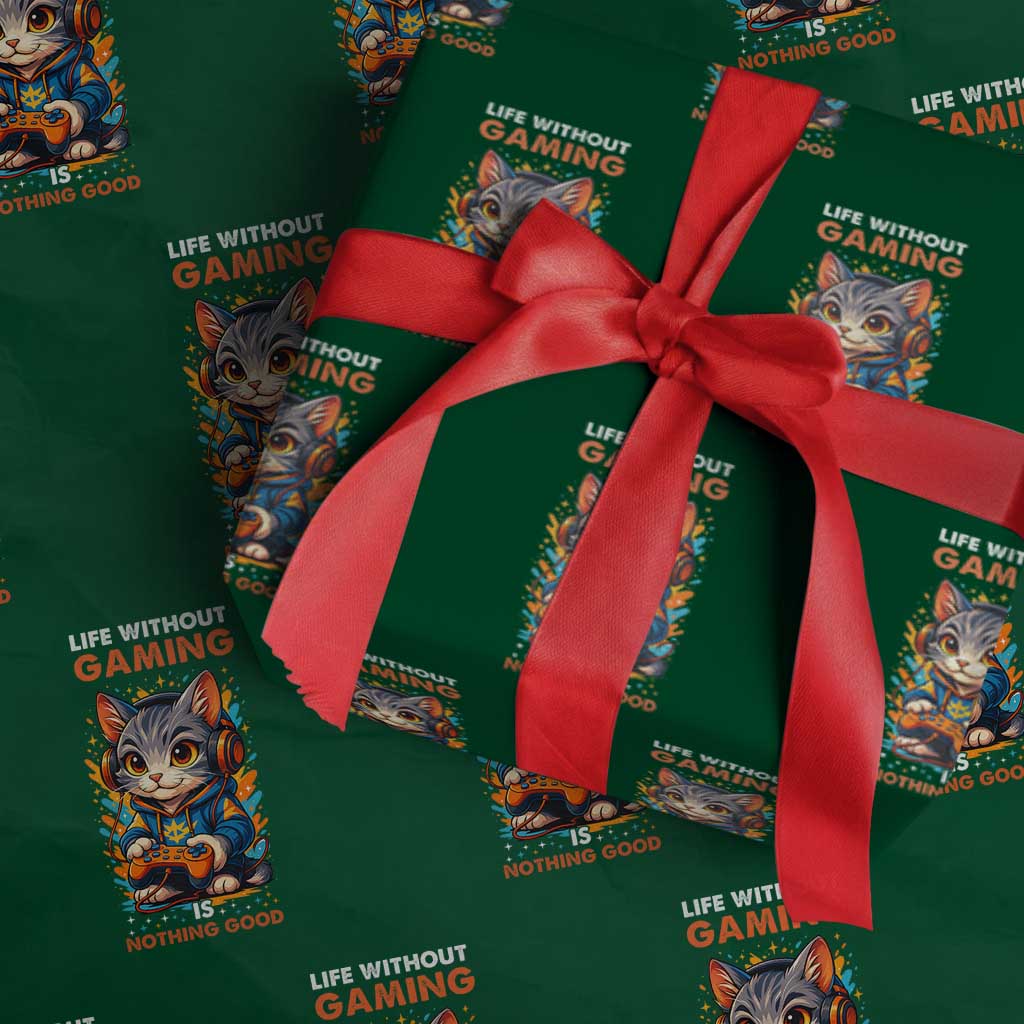 Funny Gamer Cat Wrapping Paper Roll Life Without Gaming Is Nothing Good - Wonder Print Shop