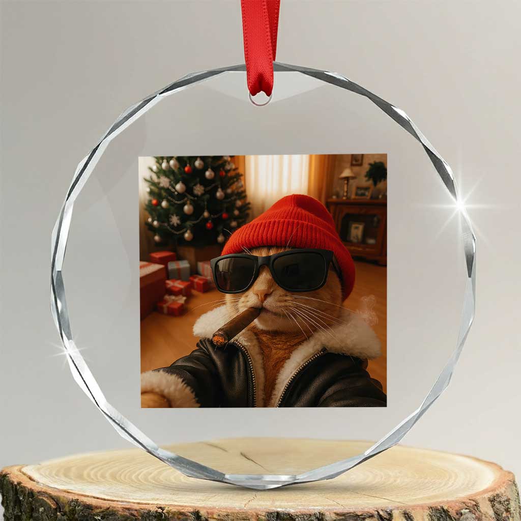 Funny Gangster Cats Christmas Crystal Glass Ornament Smoking Kitten Meme - Wonder Print Shop