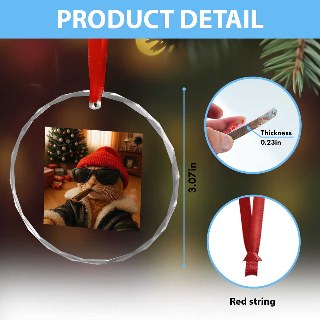 Funny Gangster Cats Christmas Crystal Glass Ornament Smoking Kitten Meme - Wonder Print Shop