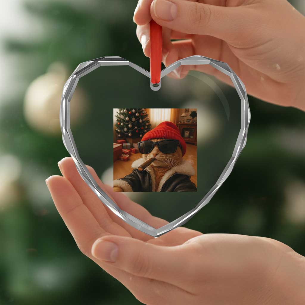 Funny Gangster Cats Christmas Heart Crystal Glass Ornament Smoking Kitten Meme - Wonder Print Shop