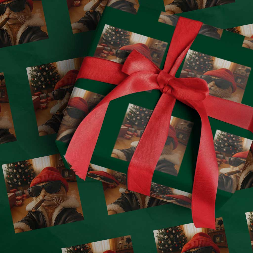 Funny Gangster Cats Xmas Wrapping Paper Roll Smoking Kitten Meme - Wonder Print Shop