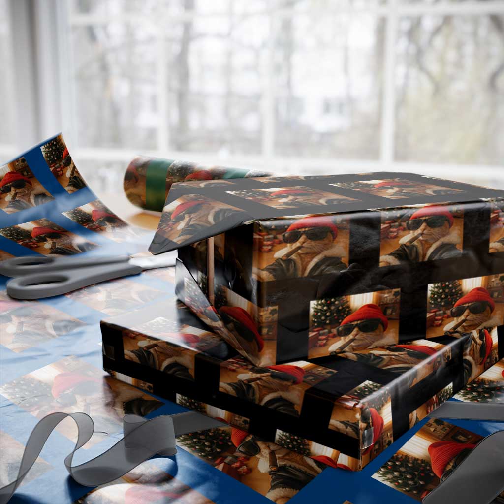 Funny Gangster Cats Xmas Wrapping Paper Roll Smoking Kitten Meme - Wonder Print Shop