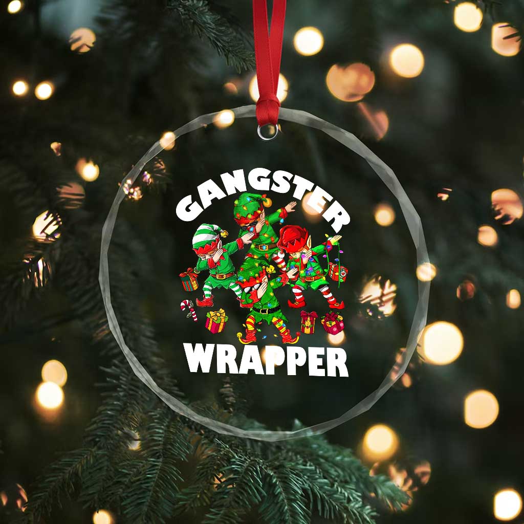 Funny Gangster Wrapper Crystal Glass Ornament Gangsta Elf Crew Presents TS11