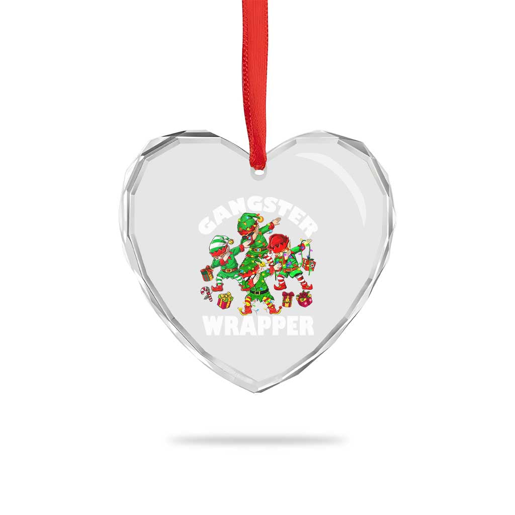 Funny Gangster Wrapper Heart Crystal Glass Ornament Gangsta Elf Crew Presents - Wonder Print Shop