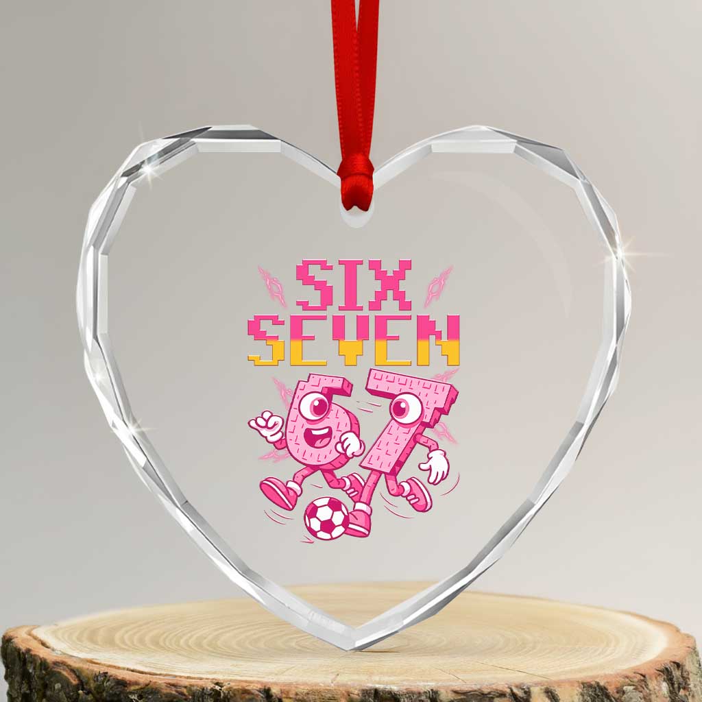 Funny Gen Z Alpha Gift Heart Crystal Glass Ornament Six Seven Meme Soccer Lover