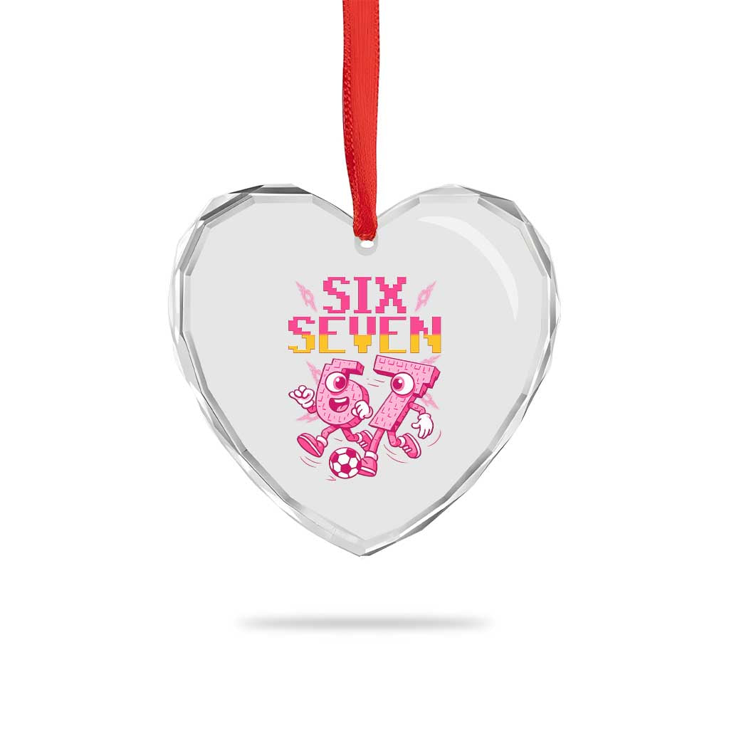 Funny Gen Z Alpha Gift Heart Crystal Glass Ornament Six Seven Meme Soccer Lover