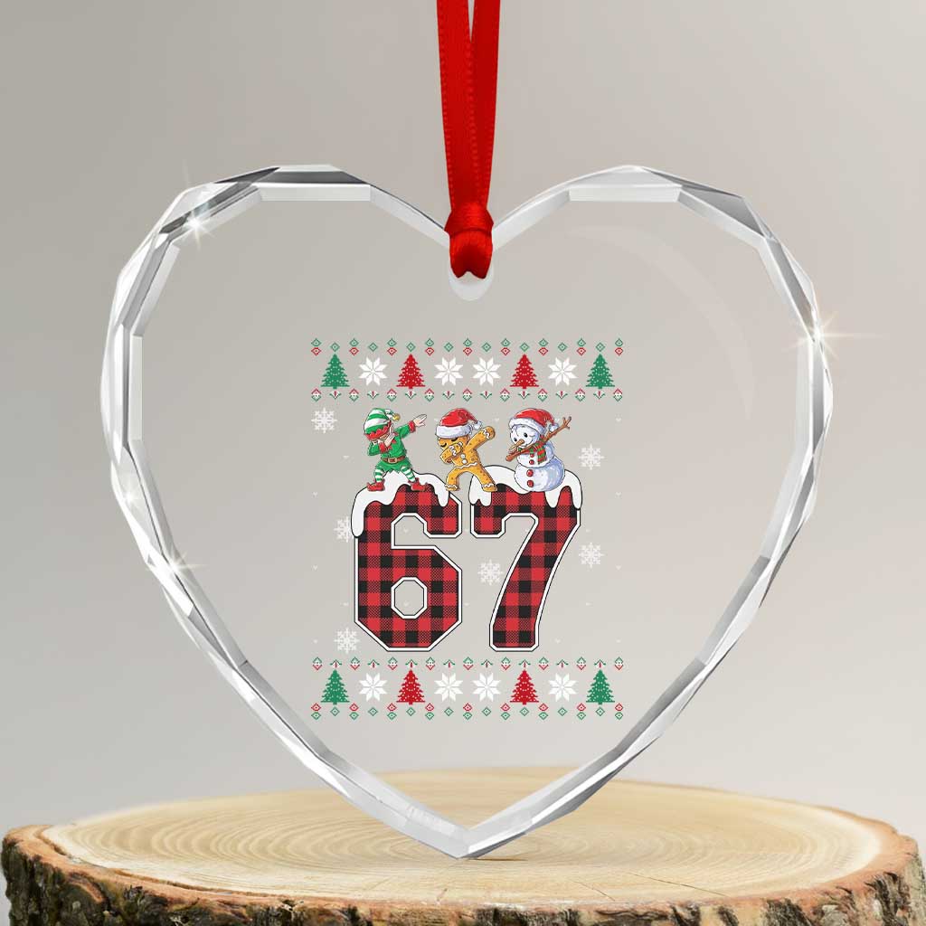 Funny Gen Z Alpha Ugly Xmas Gift Heart Crystal Glass Ornament Gingerbread Snowman Elf Dabbing - Wonder Print Shop