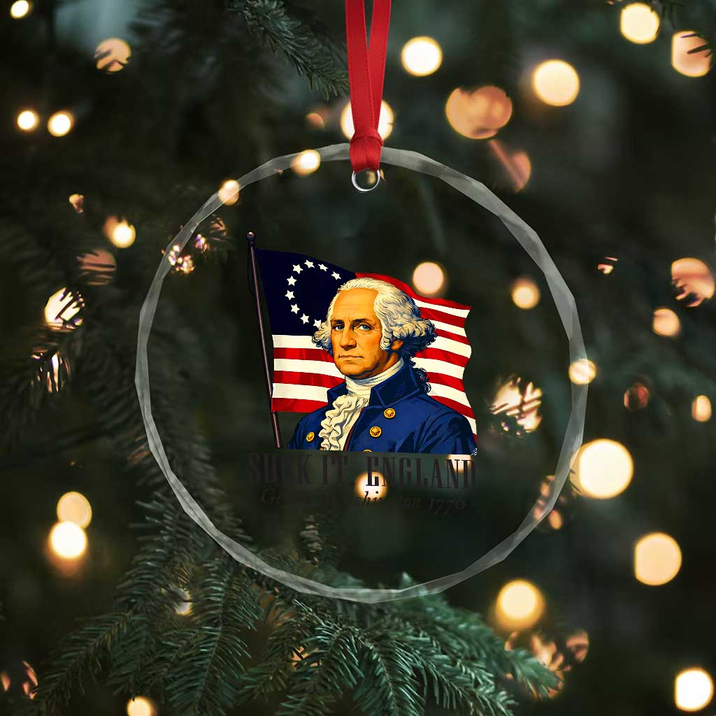 Funny George Washington 1776 Crystal Glass Ornament 4th July Suck-It England