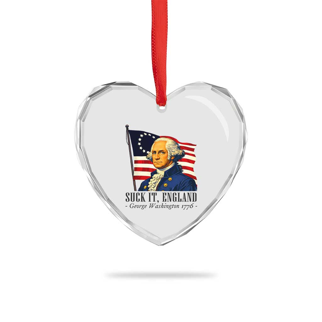 Funny George Washington 1776 Heart Crystal Glass Ornament 4th July Suck-It England