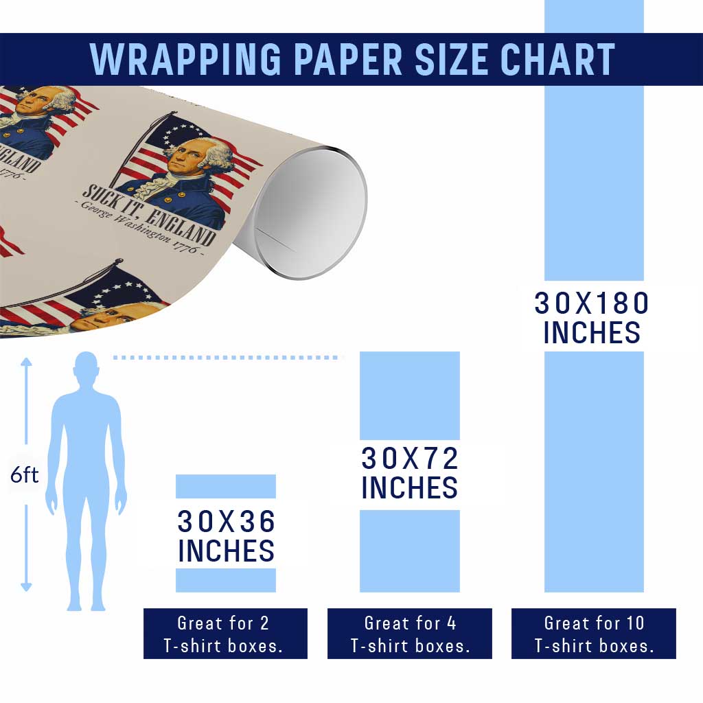 Funny George Washington 1776 Wrapping Paper Roll 4th July Suck-It England
