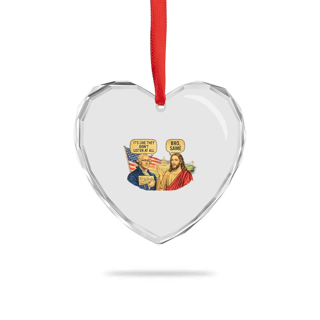 Funny George Washington and Jesus Conversation Heart Crystal Glass Ornament Patriotic Commentary Historical Icons