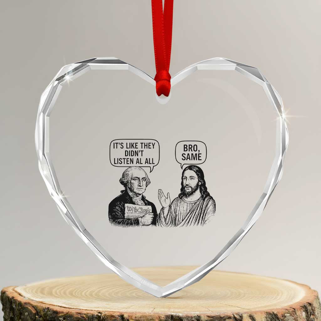 Funny George Washington and Jesus Satire Heart Crystal Glass Ornament Political Commentary Founding Fathers and Faith