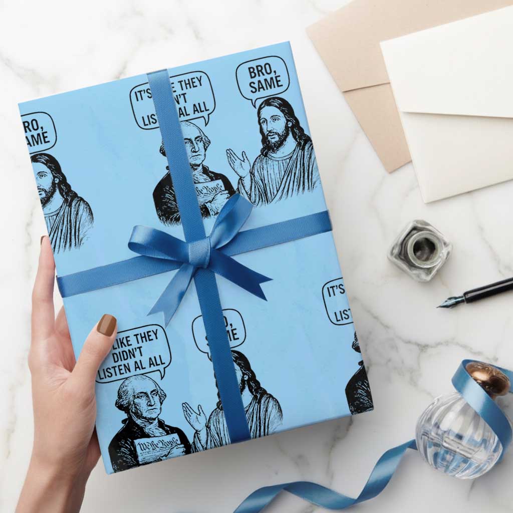 Funny George Washington and Jesus Satire Wrapping Paper Roll Political Commentary Founding Fathers and Faith