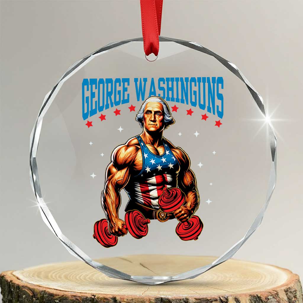 Funny George Washington Gym Crystal Glass Ornament Muscular Flex Workout 4th of July - Wonder Print Shop