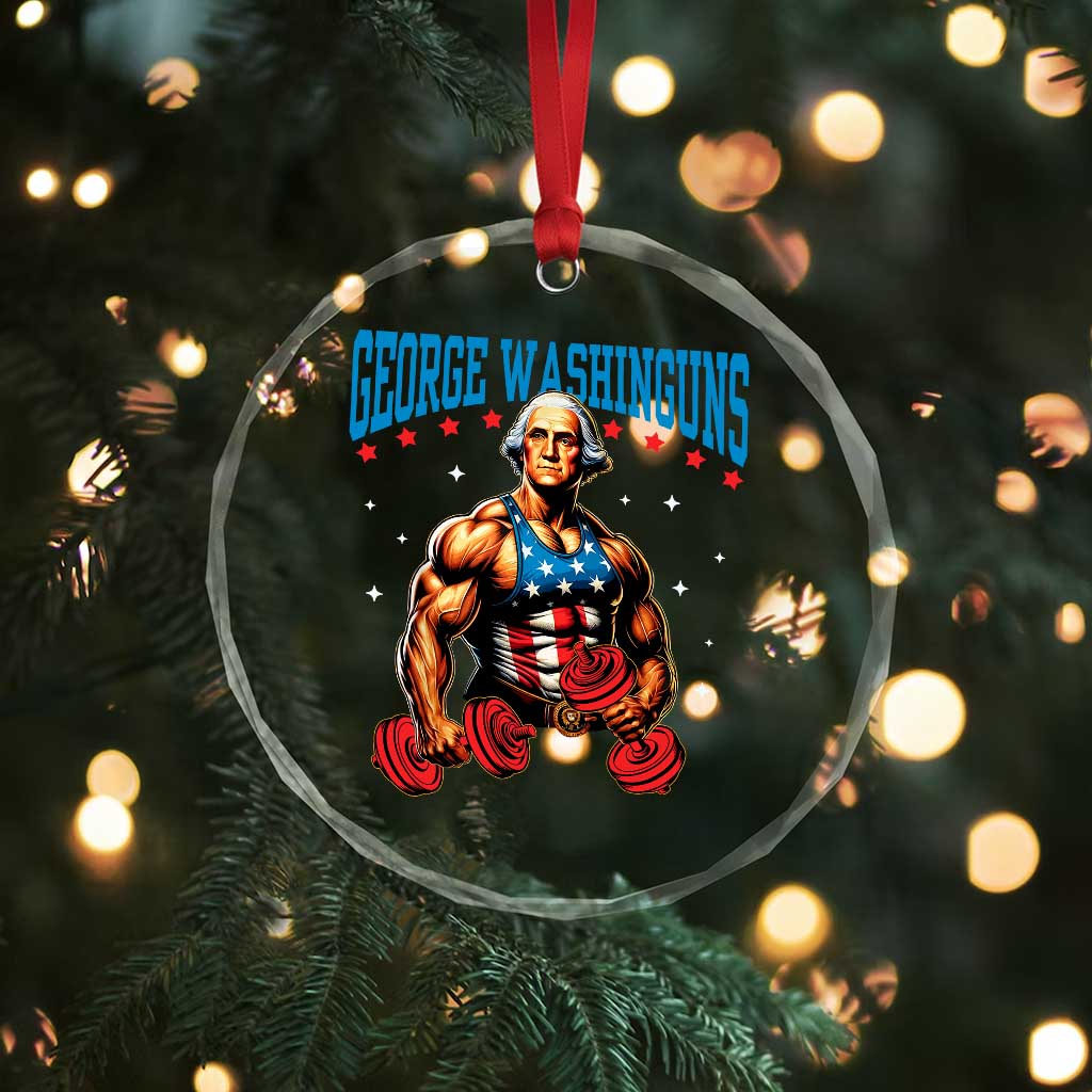 Funny George Washington Gym Crystal Glass Ornament Muscular Flex Workout 4th of July - Wonder Print Shop