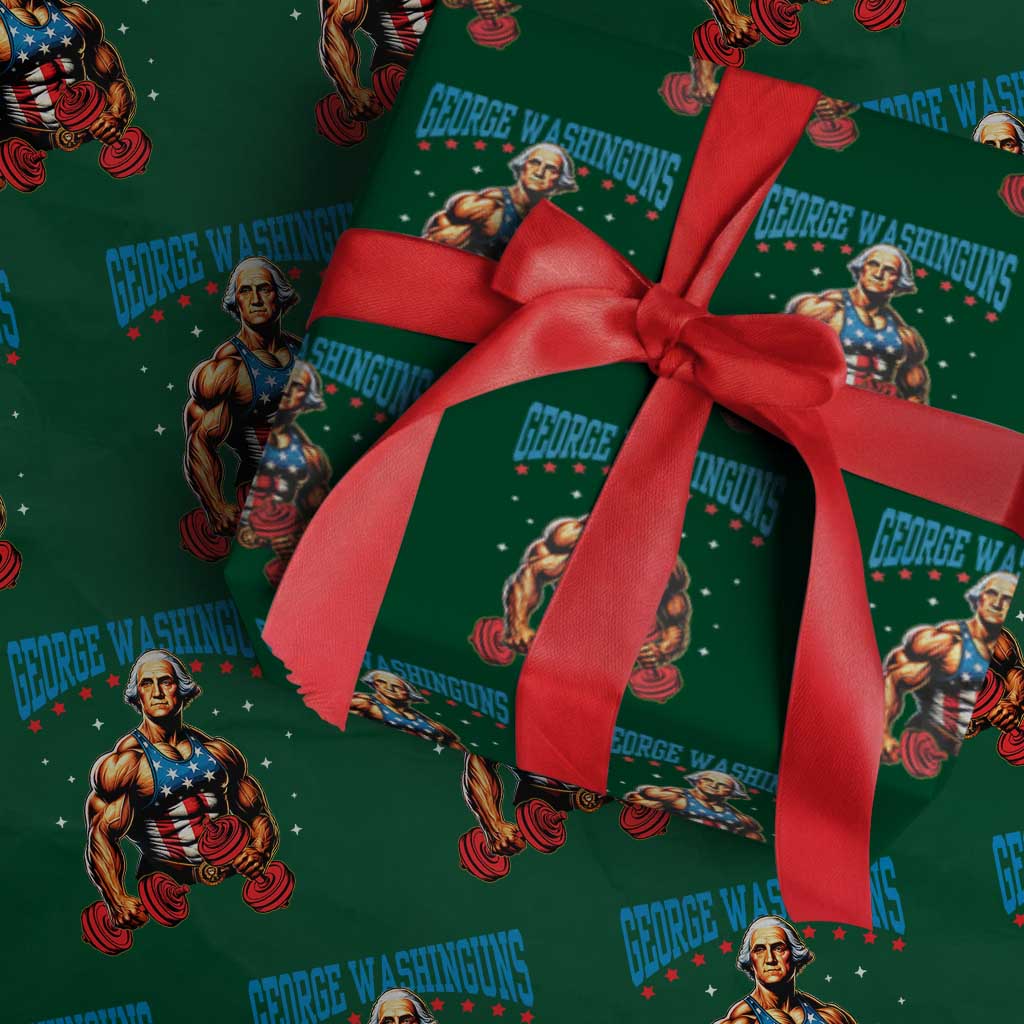 Funny George Washington Gym Wrapping Paper Roll Muscular Flex Workout 4th of July - Wonder Print Shop