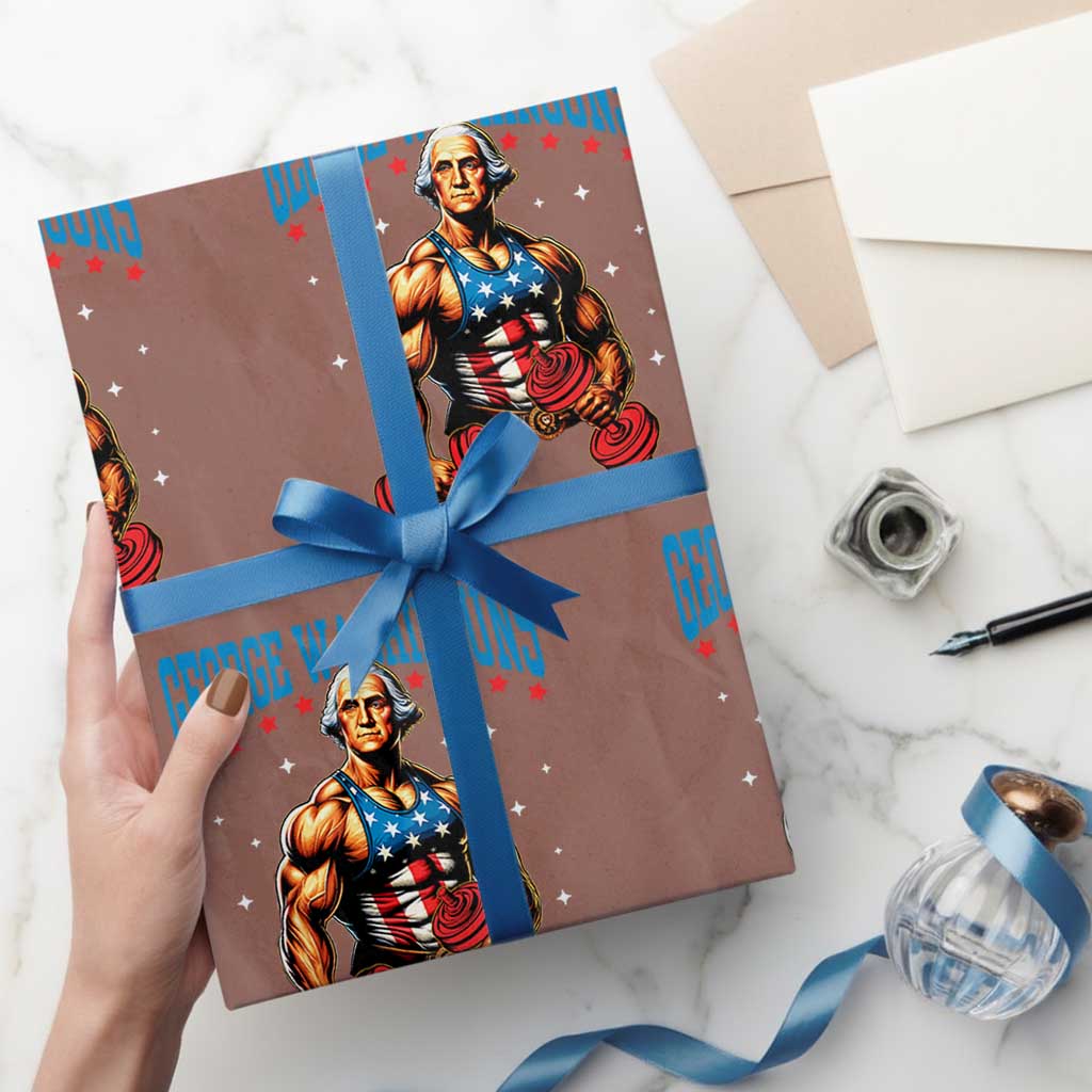 Funny George Washington Gym Wrapping Paper Roll Muscular Flex Workout 4th of July - Wonder Print Shop