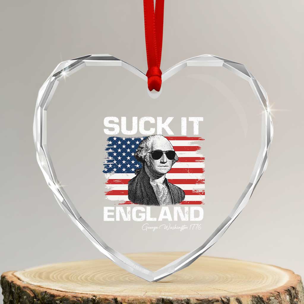 Funny George Washington Heart Crystal Glass Ornament Suck It England Bold Patriotic 4th of July 1776 - Wonder Print Shop