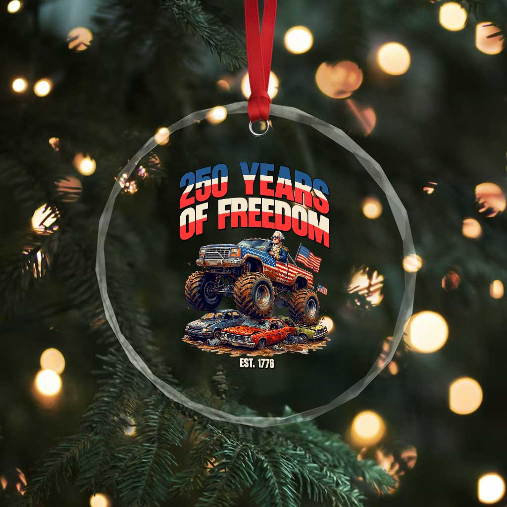Funny George Washington Monster Truck Crystal Glass Ornament America 250th Anniversary