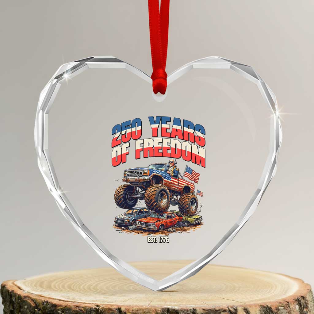 Funny George Washington Monster Truck Heart Crystal Glass Ornament America 250th Anniversary
