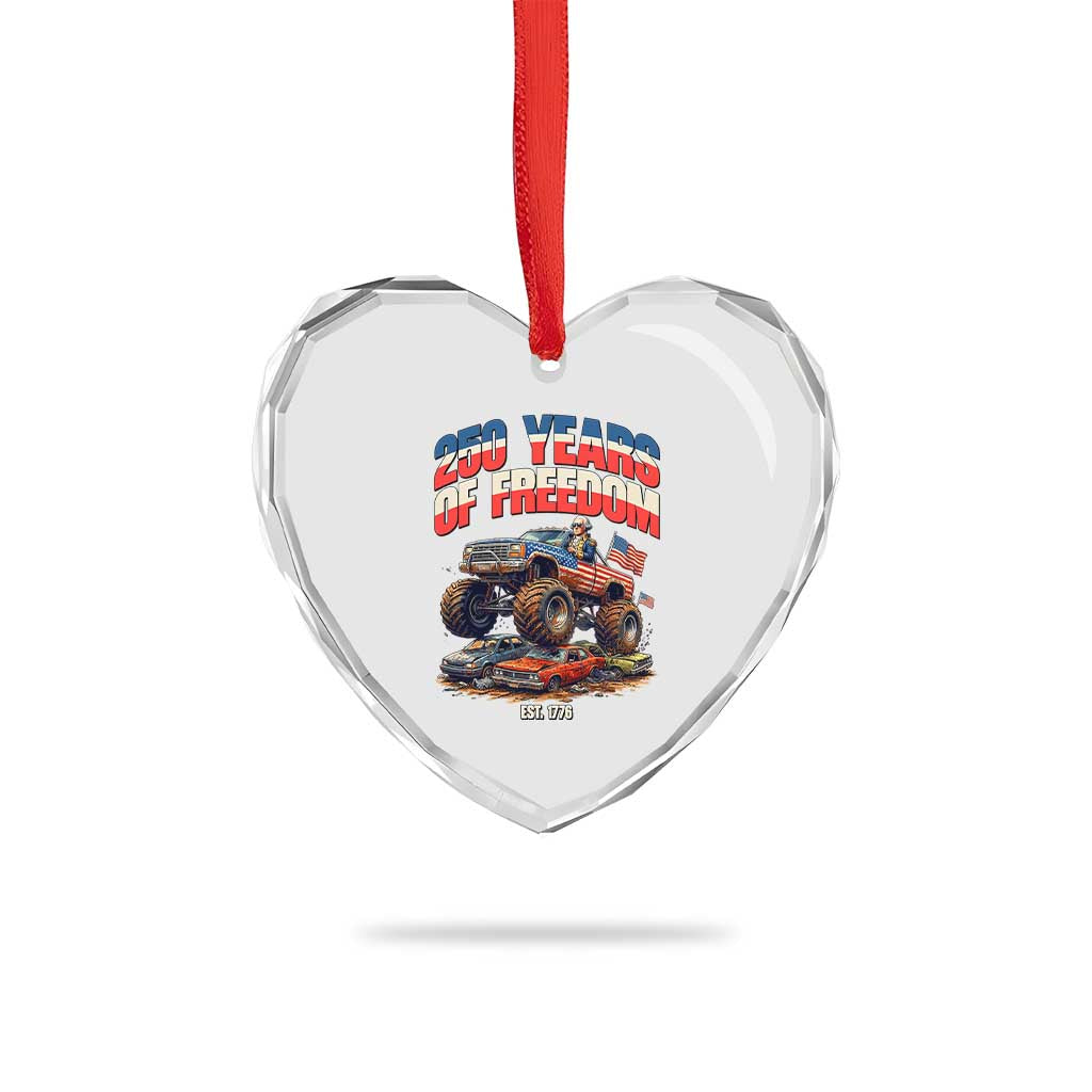 Funny George Washington Monster Truck Heart Crystal Glass Ornament America 250th Anniversary