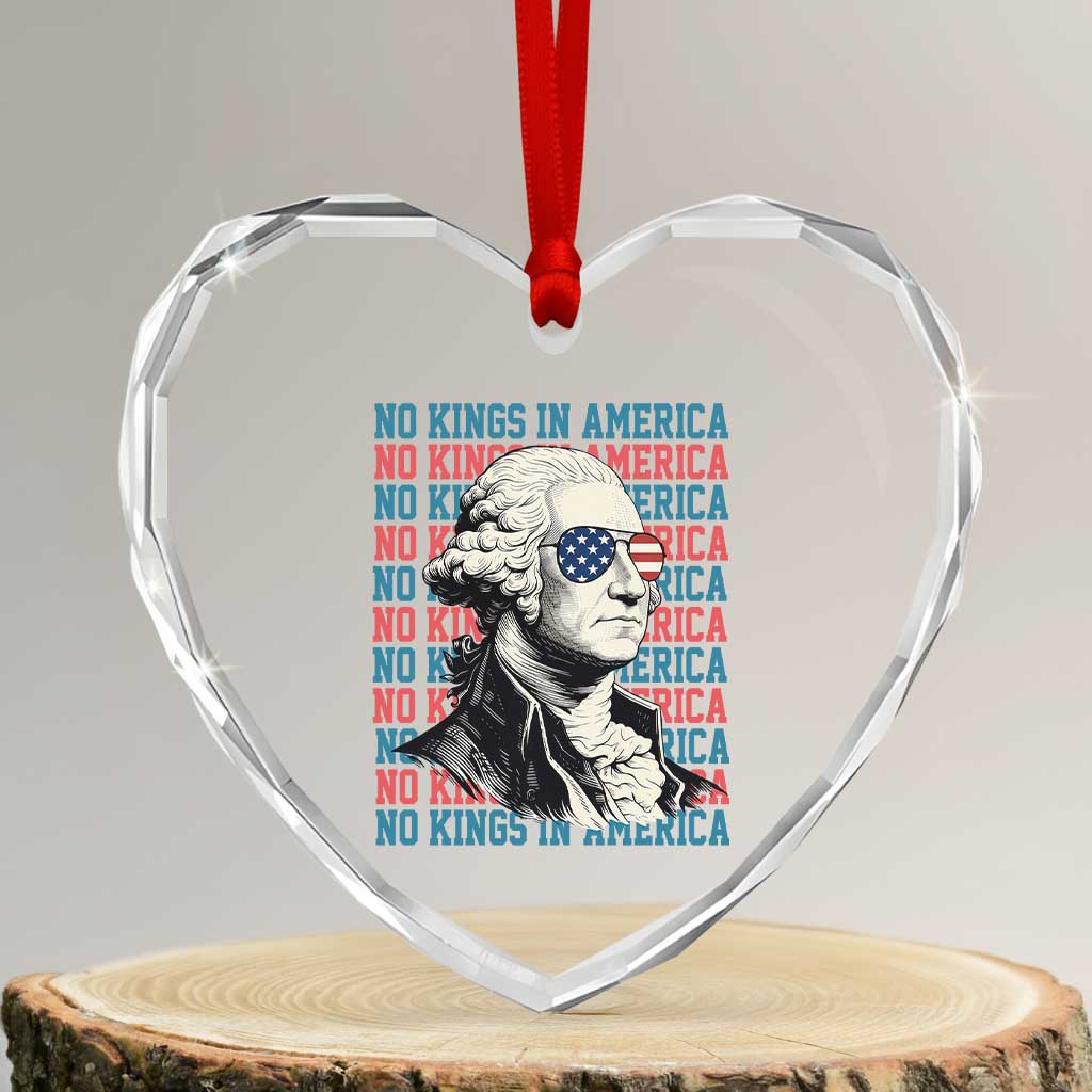 Funny George Washington Protest Heart Crystal Glass Ornament No Kings In America