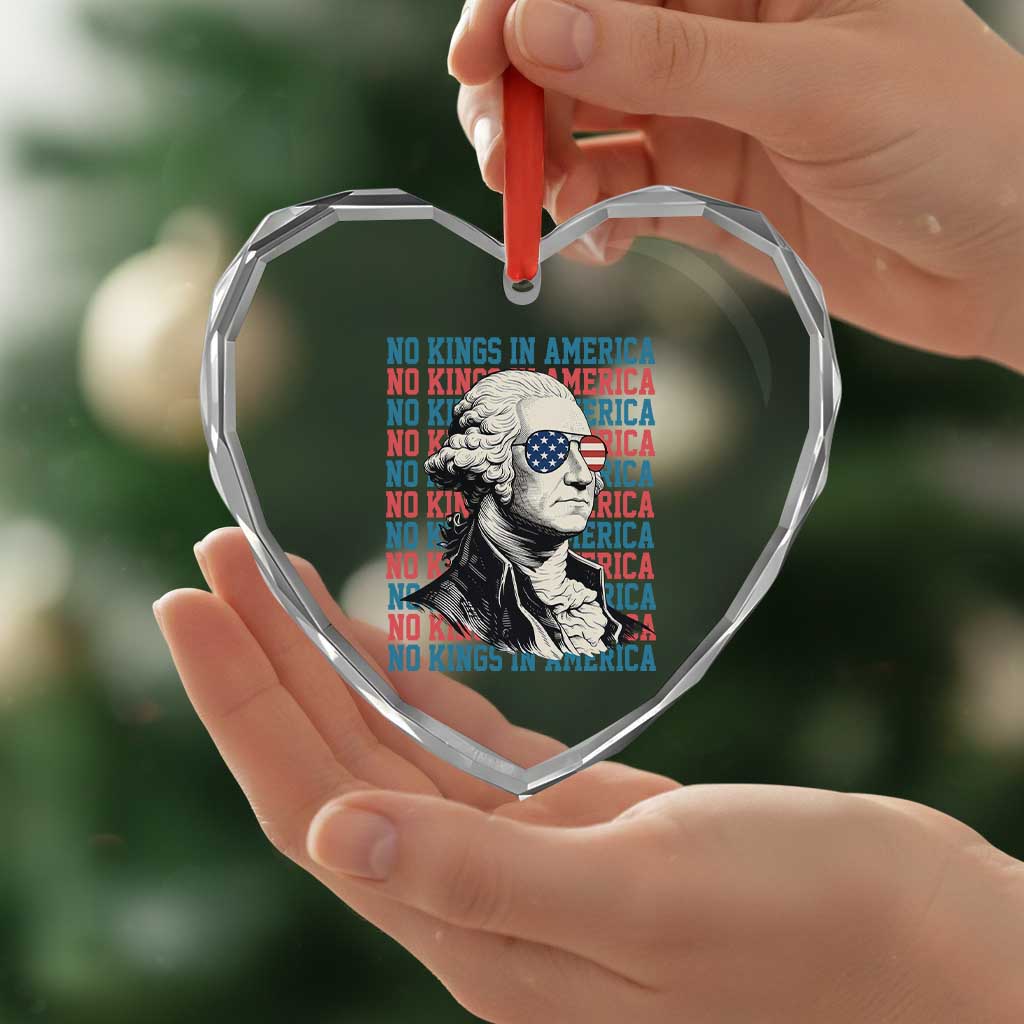 Funny George Washington Protest Heart Crystal Glass Ornament No Kings In America