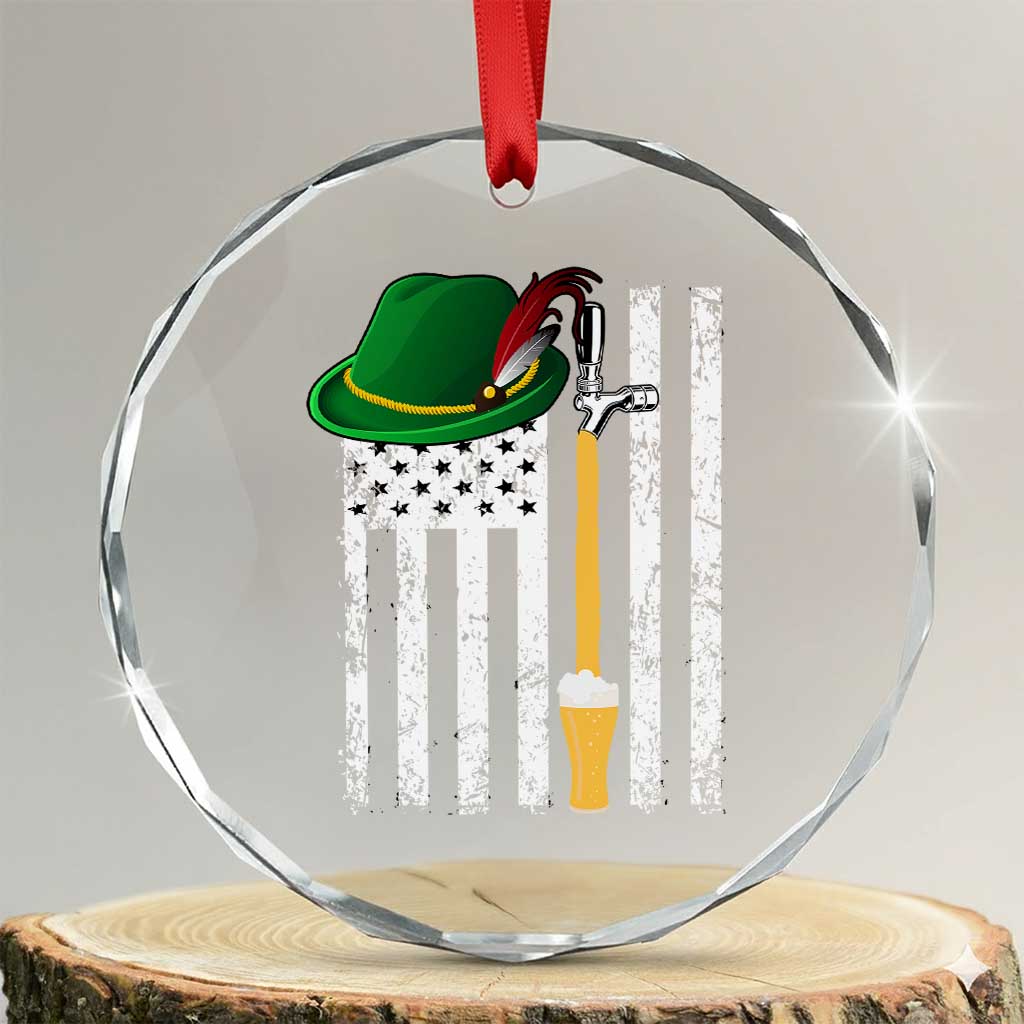 Funny German Beer Crystal Glass Ornament Oktoberfest Vintage American Flag Alpine hat - Wonder Print Shop