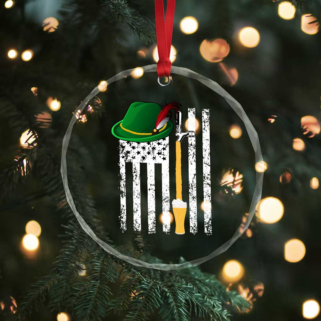 Funny German Beer Crystal Glass Ornament Oktoberfest Vintage American Flag Alpine hat - Wonder Print Shop