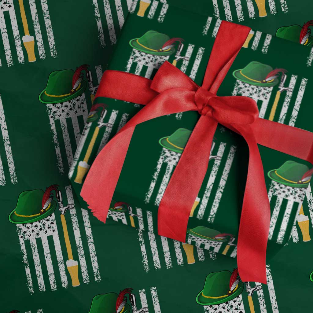 Funny German Beer Wrapping Paper Roll Oktoberfest Vintage American Flag Alpine hat - Wonder Print Shop