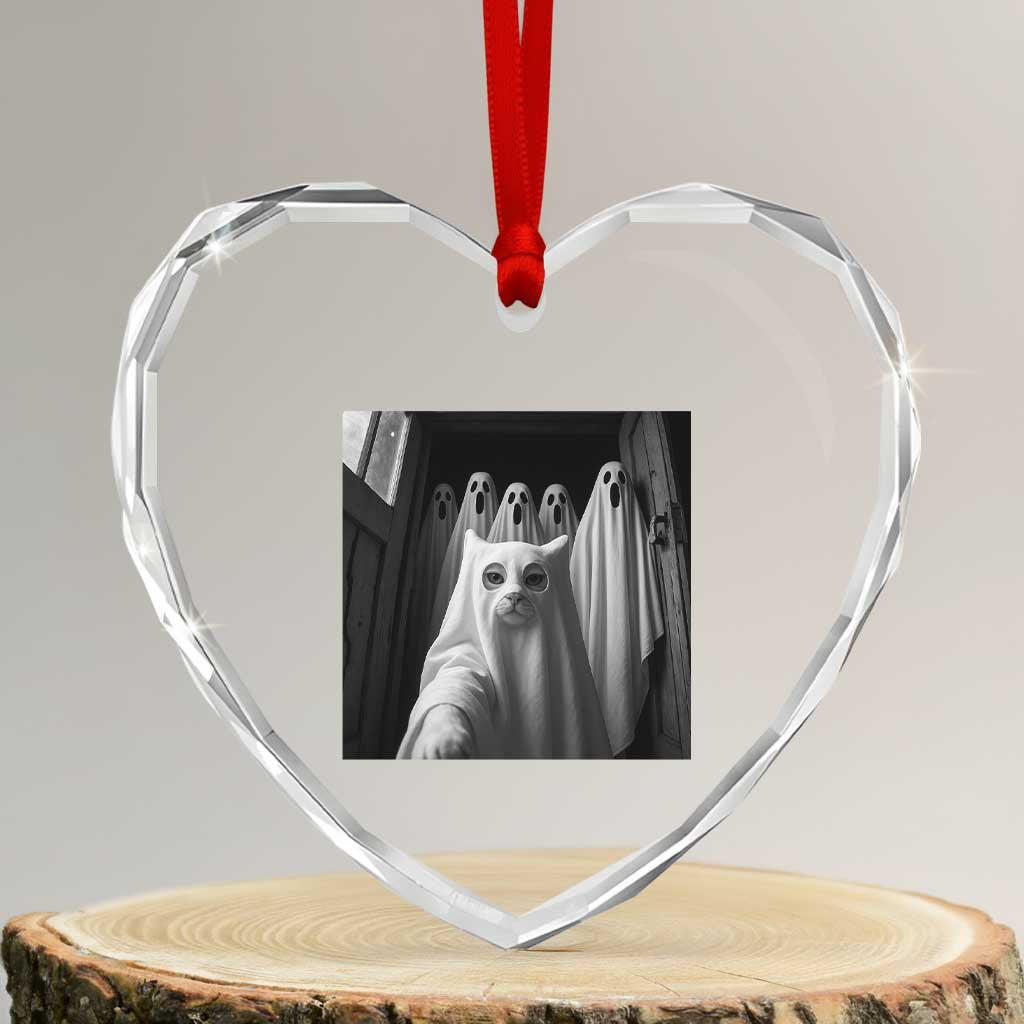 Funny Ghost Cat Halloween Meme Heart Crystal Glass Ornament - Wonder Print Shop