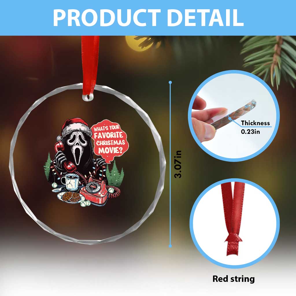 Funny Ghost Christmas Face Crystal Glass Ornament Whats Your Favorite Christmas Movie Spooky Xmas - Wonder Print Shop